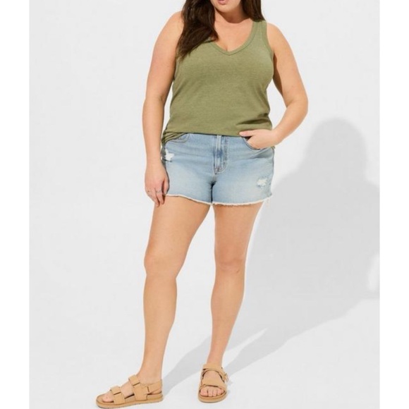 🆕Girlfriend Signature Jersey V-Neck Tank Top 0 L 12 NWT Torrid New! Olive Green - Picture 2 of 5